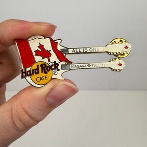 Vtg Hard Rock Cafe All is 1 Niagara Fall Canada Enamel Pinback Doubleneck Guitar